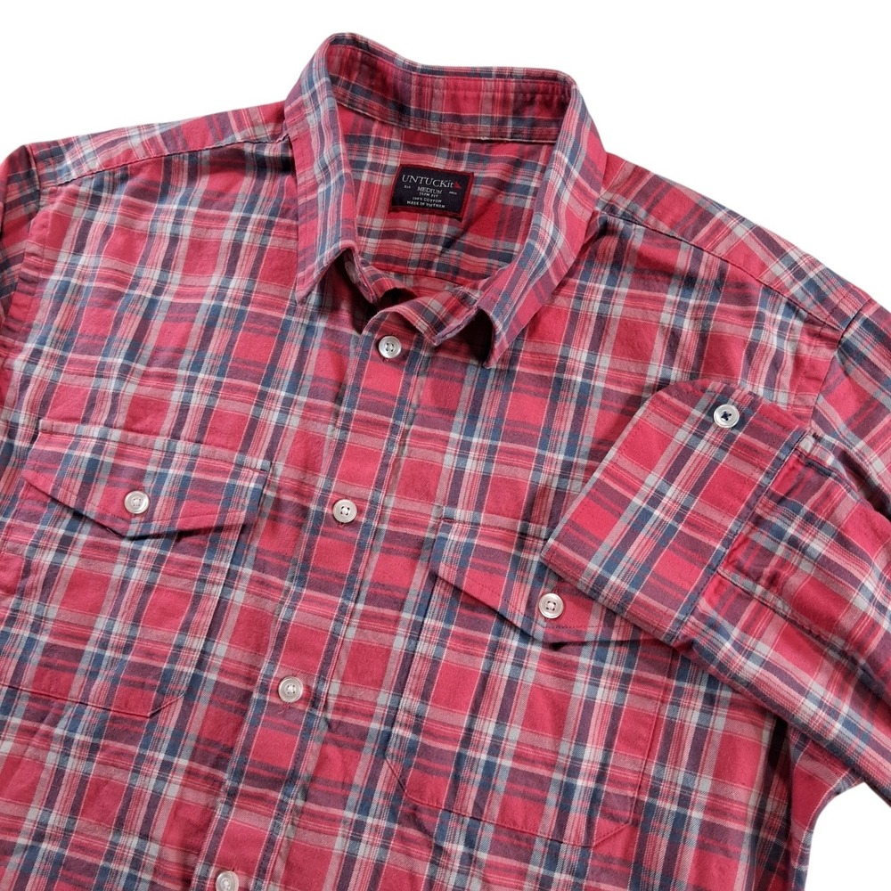UNTUCKit Button Down Shirt Mens Medium Red Plaid Slim‎ Fit Cotton